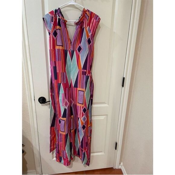 Anthropologie Ranna Gill Printed Ruffle V-Neck Wide-Leg Jumpsuit size small - Picture 2 of 7